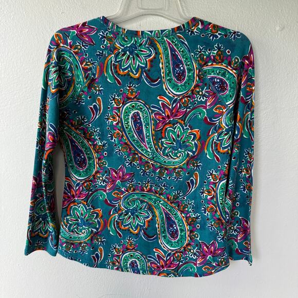Talbots green pink paisley knit top size S - Picture 5 of 8
